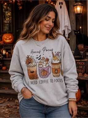 Hocus Pocus I Need Coffee To Focus Sweatshirt - Light Heather Gray
